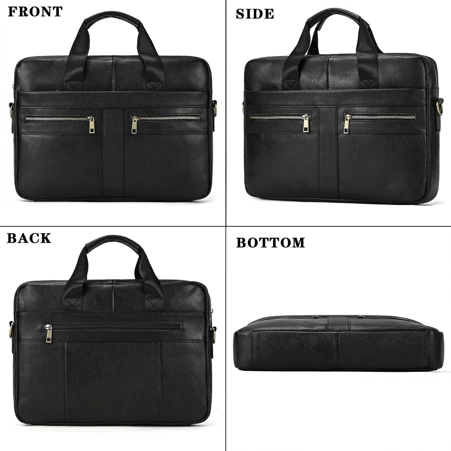 Genuine Leather Briefcase for Men, Laptop Computer Shoulder Bag With Strap, 15.6 Inch Business Travel Work Handbag