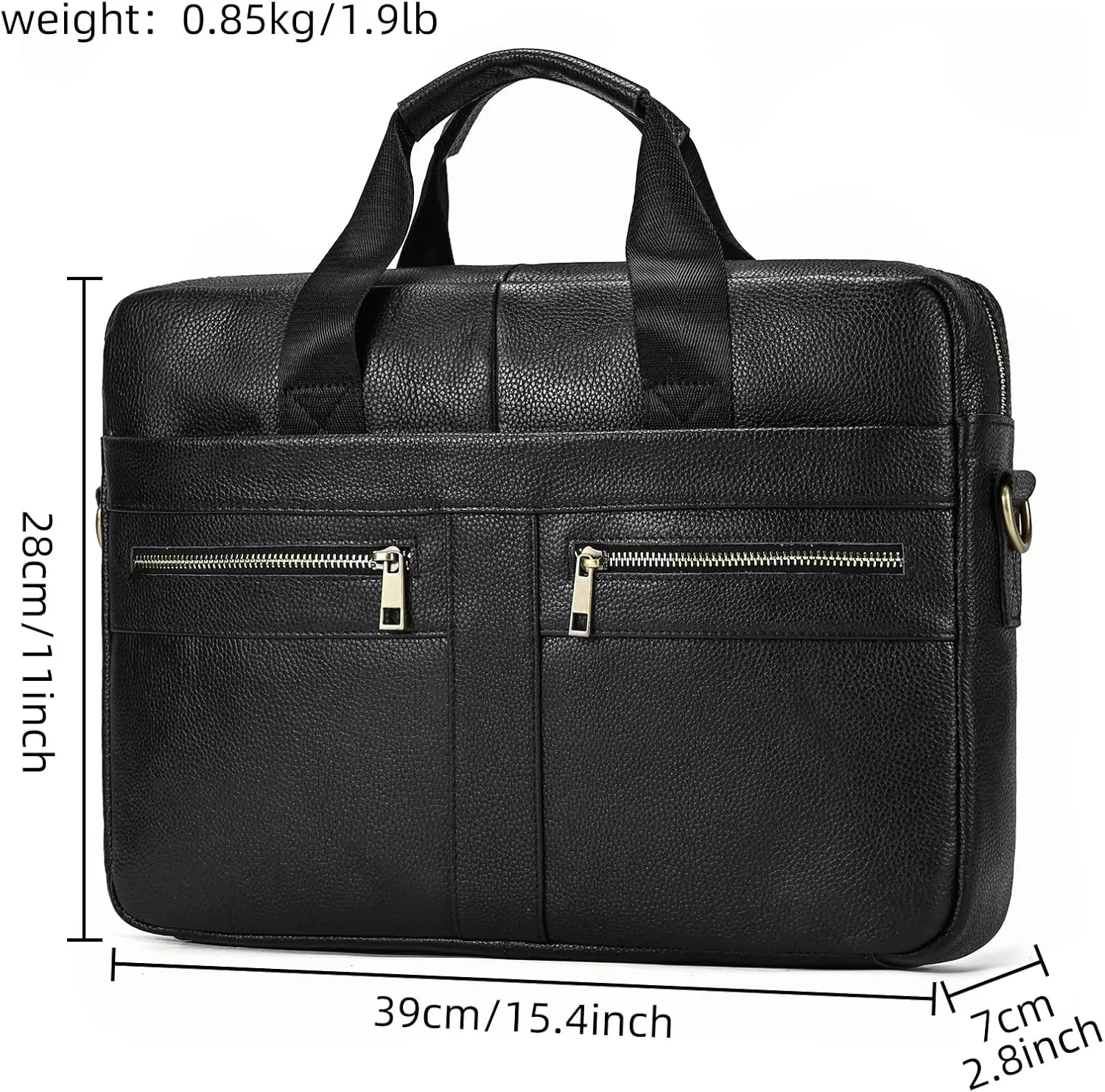 Genuine Leather Briefcase for Men, Laptop Computer Shoulder Bag With Strap, 15.6 Inch Business Travel Work Handbag