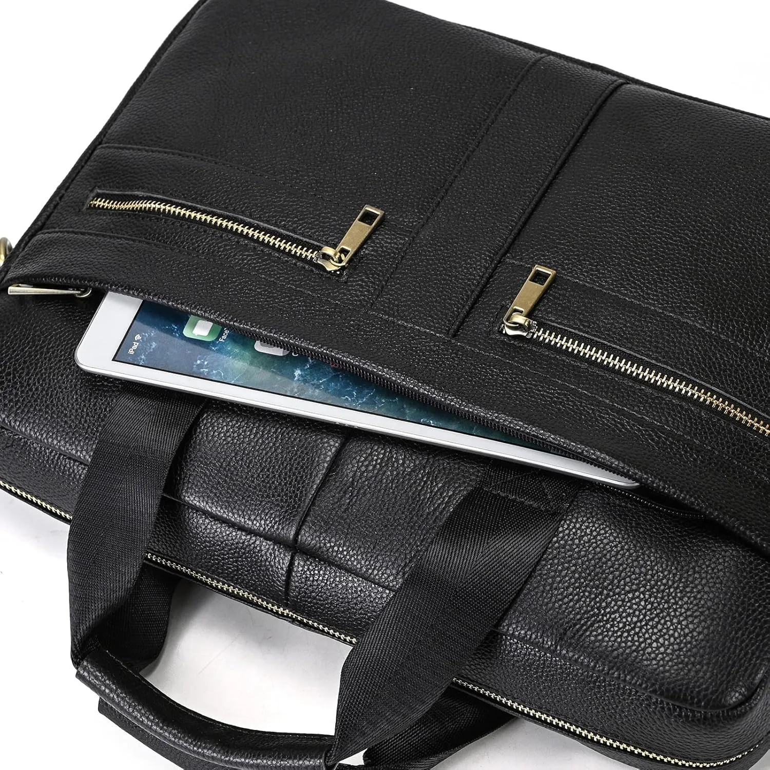 Genuine Leather Briefcase for Men, Laptop Computer Shoulder Bag With Strap, 15.6 Inch Business Travel Work Handbag