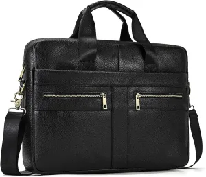 Genuine Leather Briefcase for Men, Laptop Computer Shoulder Bag With Strap, 15.6 Inch Business Travel Work Handbag