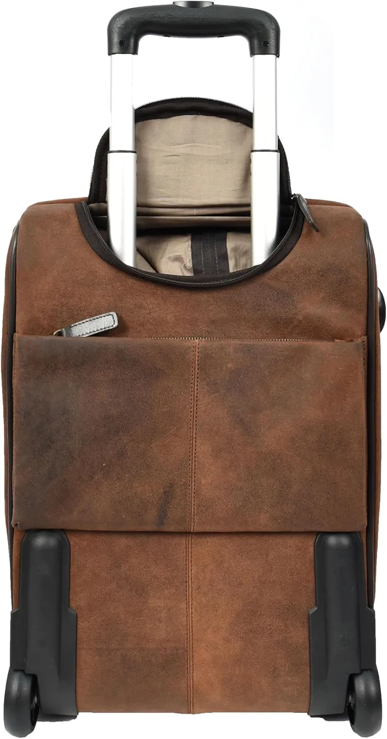 Genuine Leather Suitcase On Wheels Cabin Size Trolley Travel Bags Bourse, Vintage Brown, Cabin, Suitcase