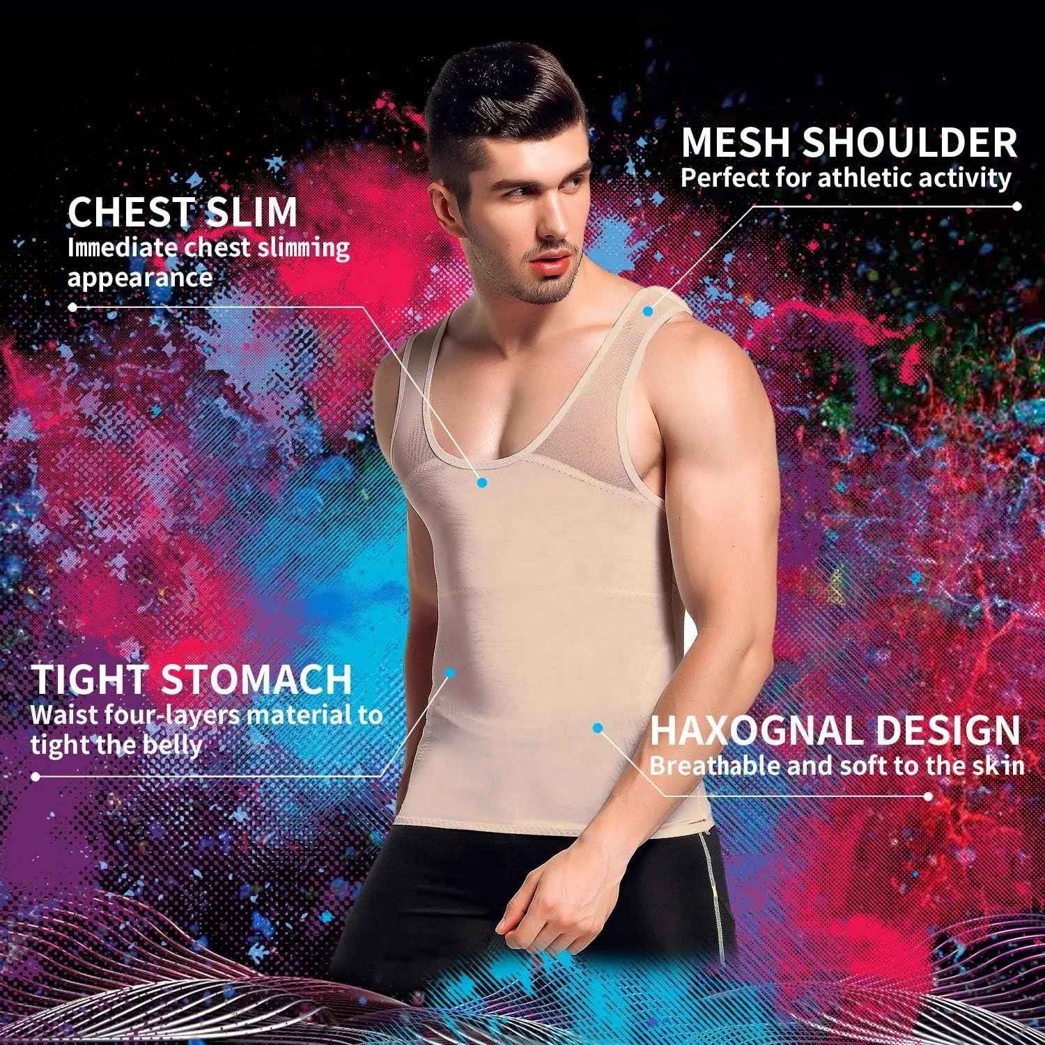 GKVK Mens Slimming Body Shaper Vest Chest Compression Shirt Abs Abdomen Slim Tank Top Undershirt