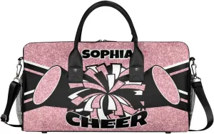 Glitter Coral Pink Personalized Cheer Bags for Cheerleaders Custom Sport Duffel Bag Gym Bag Travel Duffle Bag Overnight Weekender Bag with Name