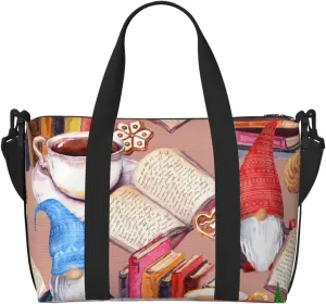 Gnomes Books Tea Cups Travel Bag for Women Men Weekender Bags Carry on Overnight Bag Tote Bag Yoga Gym Bag for Gym, Work, Travel, Weekend, Personal Items