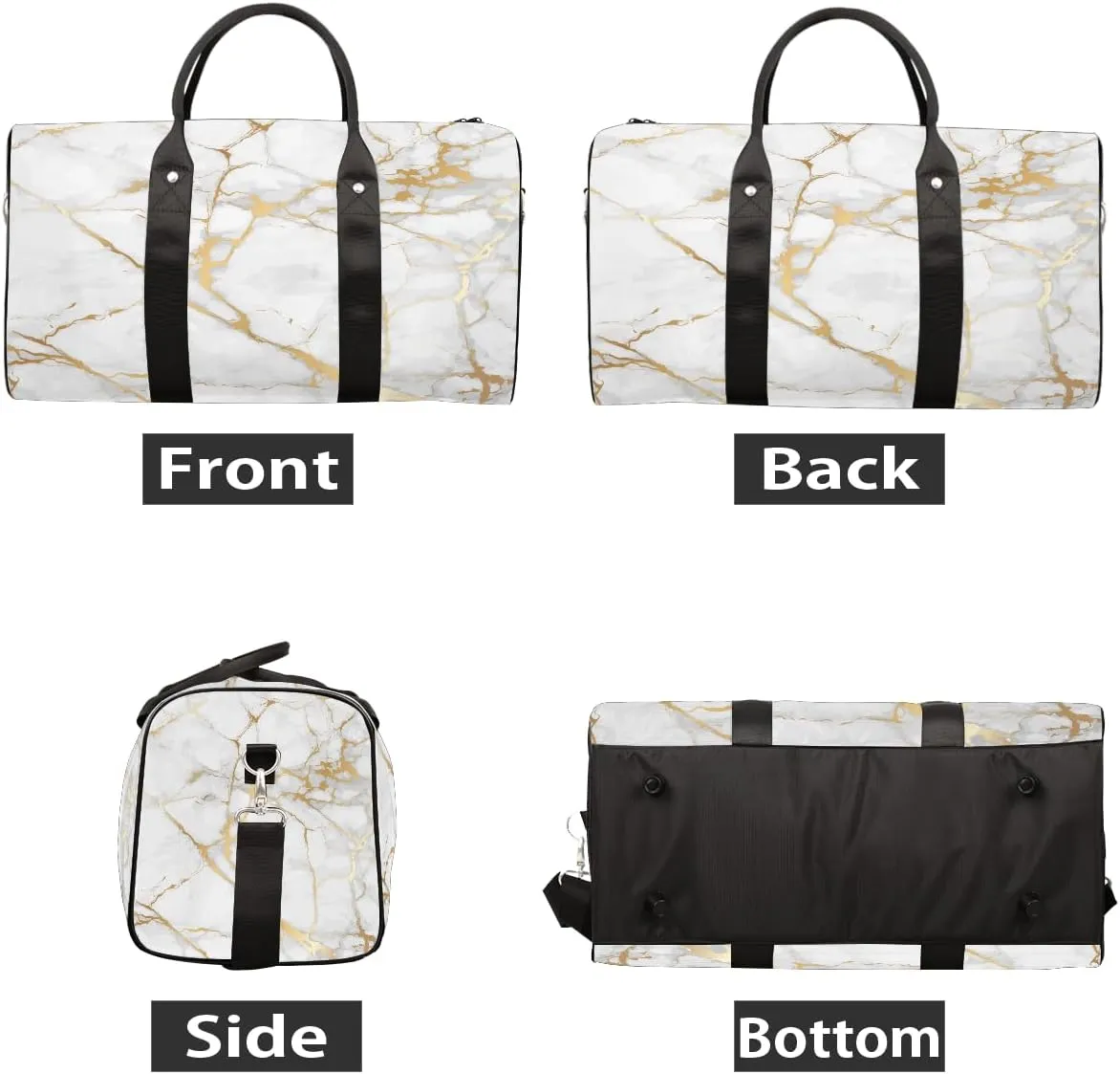 Gold Abstract Marble Travel Duffel Bag for Women Men Small Sport Gym Bag Waterproof Weekender Overnight Bag Lightweight Carry on bag Foldable Gym Bag for Training Swim Yoga Traveling Handbag
