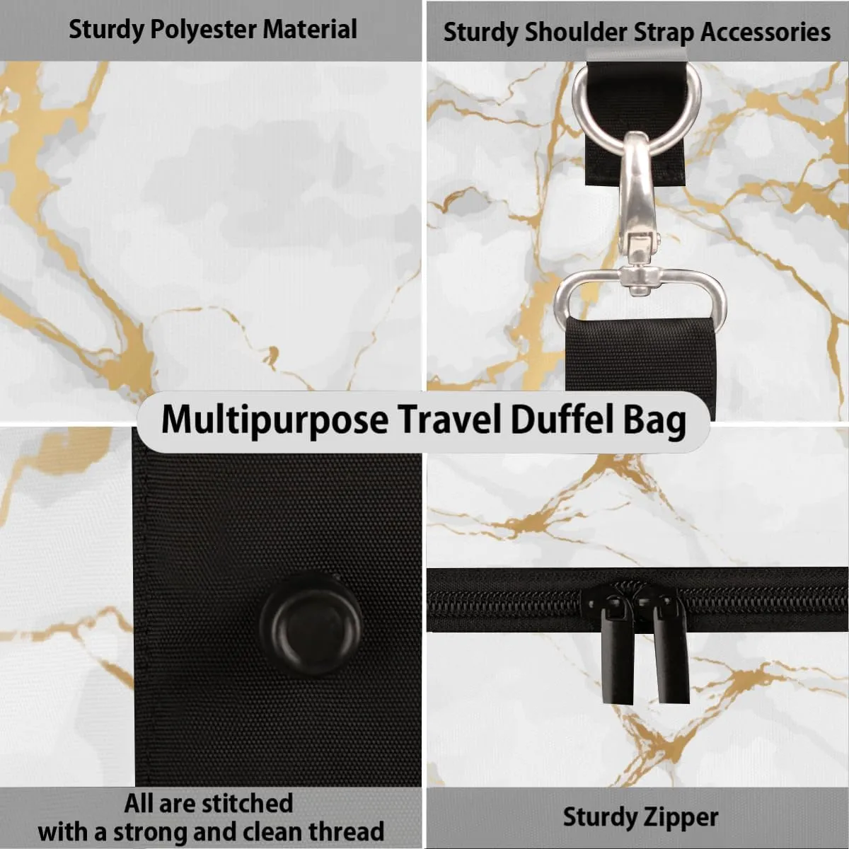 Gold Abstract Marble Travel Duffel Bag for Women Men Small Sport Gym Bag Waterproof Weekender Overnight Bag Lightweight Carry on bag Foldable Gym Bag for Training Swim Yoga Traveling Handbag