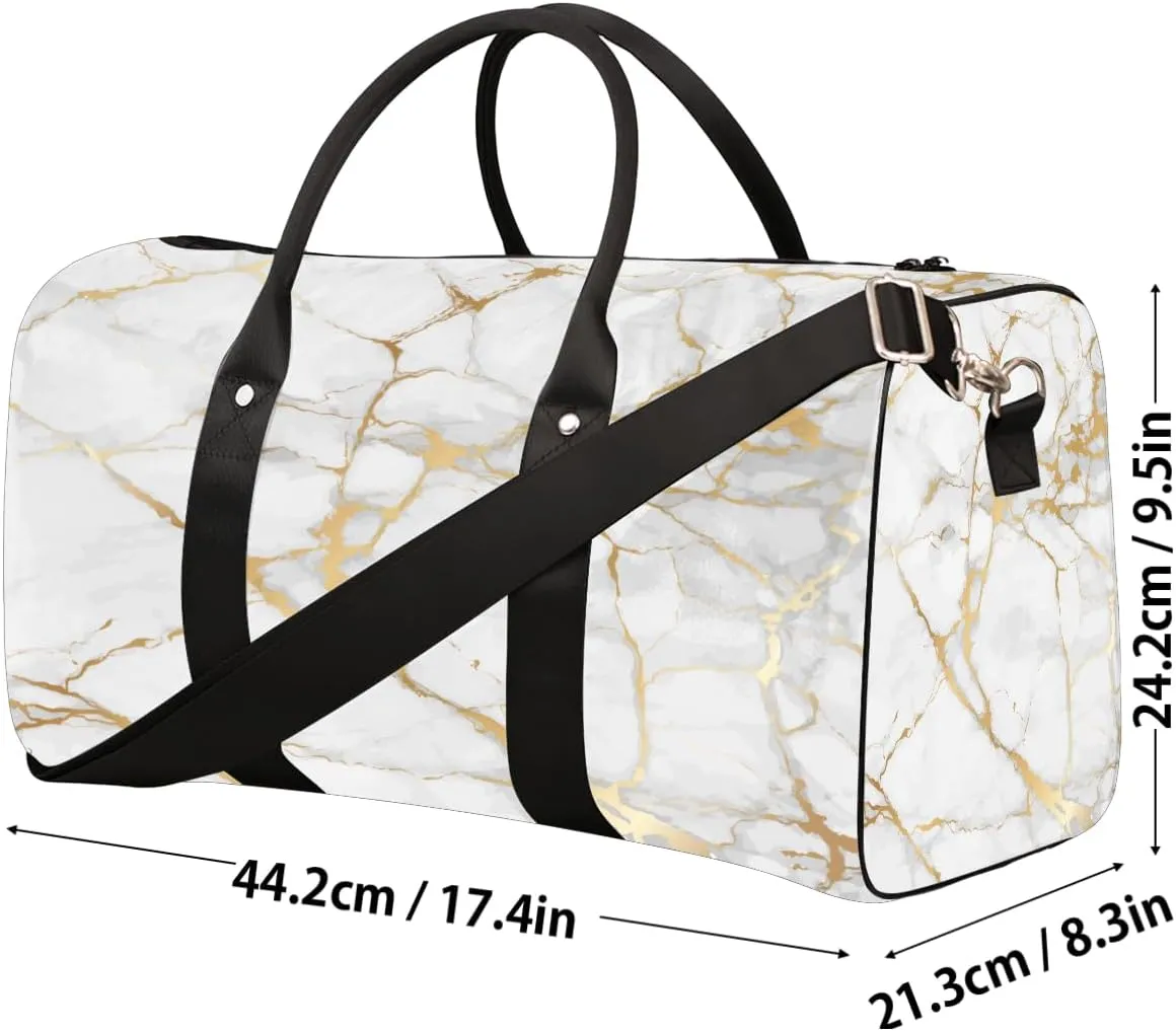 Gold Abstract Marble Travel Duffel Bag for Women Men Small Sport Gym Bag Waterproof Weekender Overnight Bag Lightweight Carry on bag Foldable Gym Bag for Training Swim Yoga Traveling Handbag