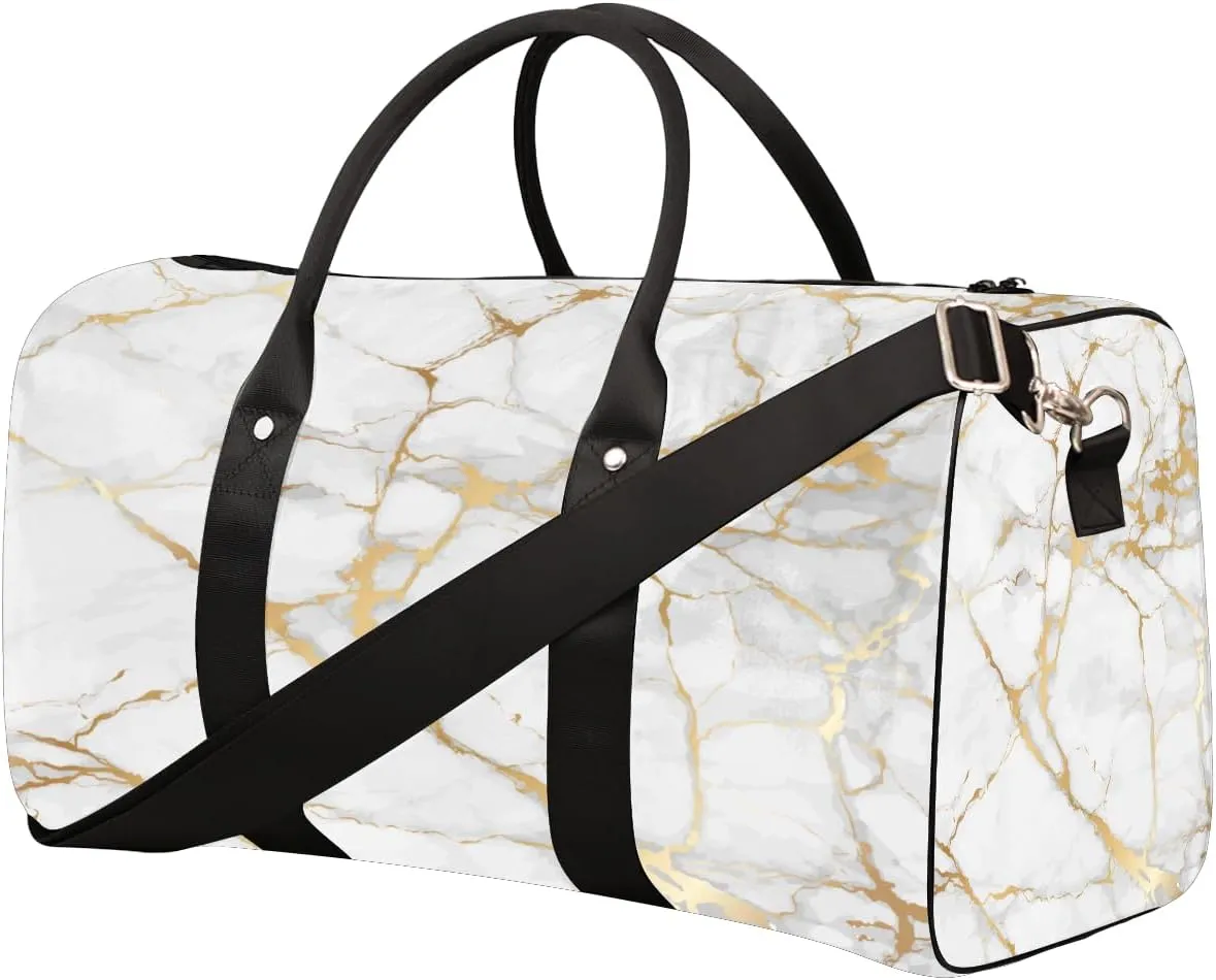 Gold Abstract Marble Travel Duffel Bag for Women Men Small Sport Gym Bag Waterproof Weekender Overnight Bag Lightweight Carry on bag Foldable Gym Bag for Training Swim Yoga Traveling Handbag