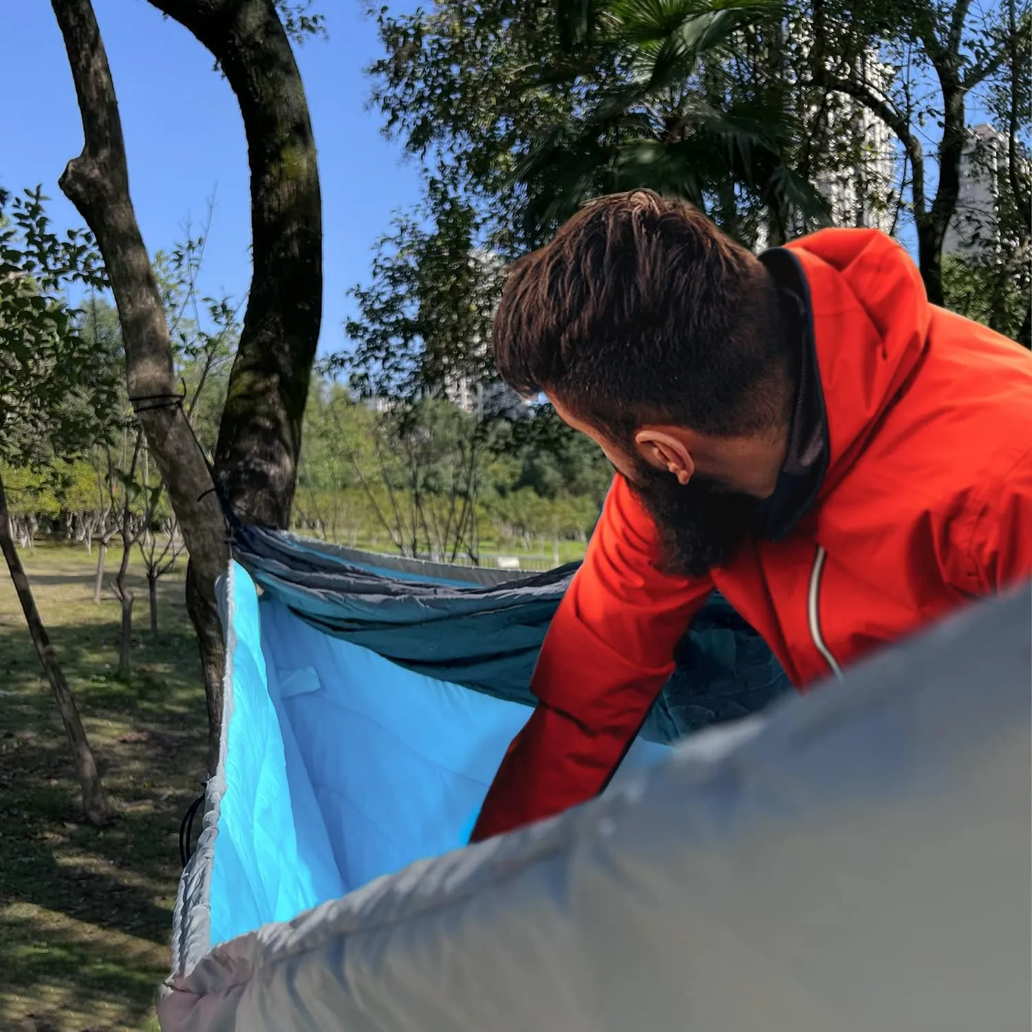 Gold Armour Hammock Underquilt for Single Hammocks and Double Hammocks, Insulated Warm Underquilt - Essential Camping Equipment Gear Under Quilts for Hammock (Grey&Sky Blue)