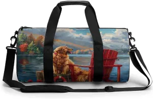 Golden Retriever Dog Lake Gym Bag Print Duffle Bag Weekender Travel Overnight Bag Sports Bag for Men Women Gym Swimming Yoga