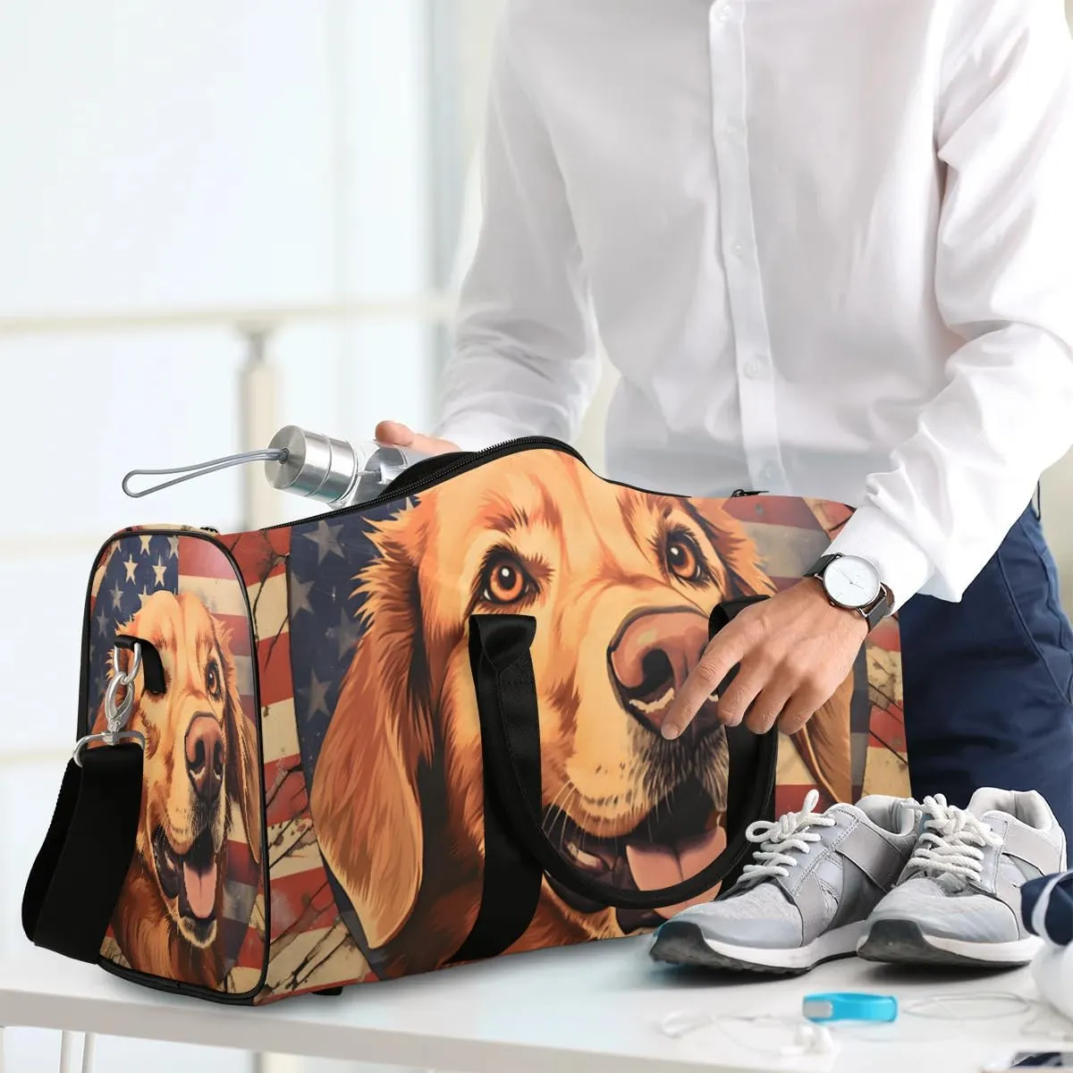 Golden Retriever Dogs Print Travel Duffel Bag for Women Men Waterproof Foldable Overnight Weekender Bag Large Capacity Sports Gym Bag