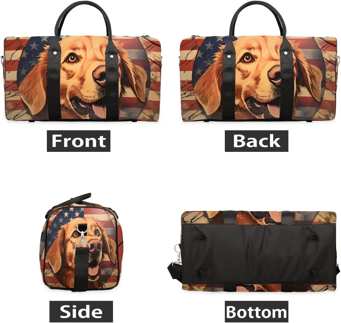 Golden Retriever Dogs Print Travel Duffel Bag for Women Men Waterproof Foldable Overnight Weekender Bag Large Capacity Sports Gym Bag