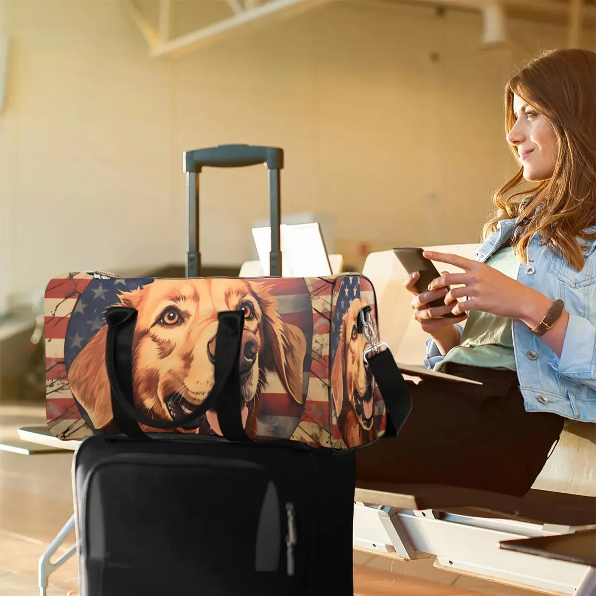 Golden Retriever Dogs Print Travel Duffel Bag for Women Men Waterproof Foldable Overnight Weekender Bag Large Capacity Sports Gym Bag