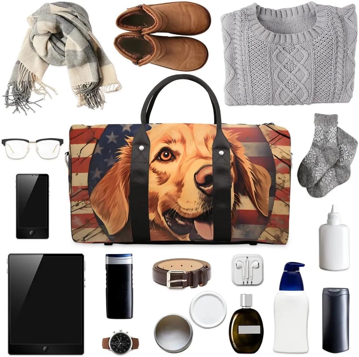 Golden Retriever Dogs Print Travel Duffel Bag for Women Men Waterproof Foldable Overnight Weekender Bag Large Capacity Sports Gym Bag