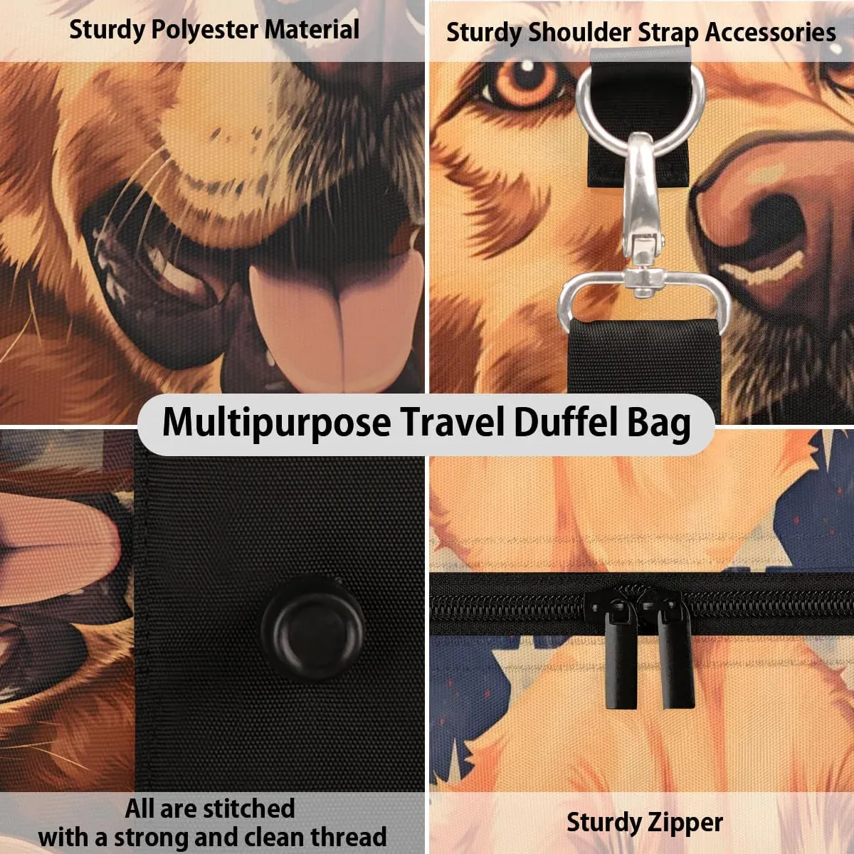 Golden Retriever Dogs Print Travel Duffel Bag for Women Men Waterproof Foldable Overnight Weekender Bag Large Capacity Sports Gym Bag