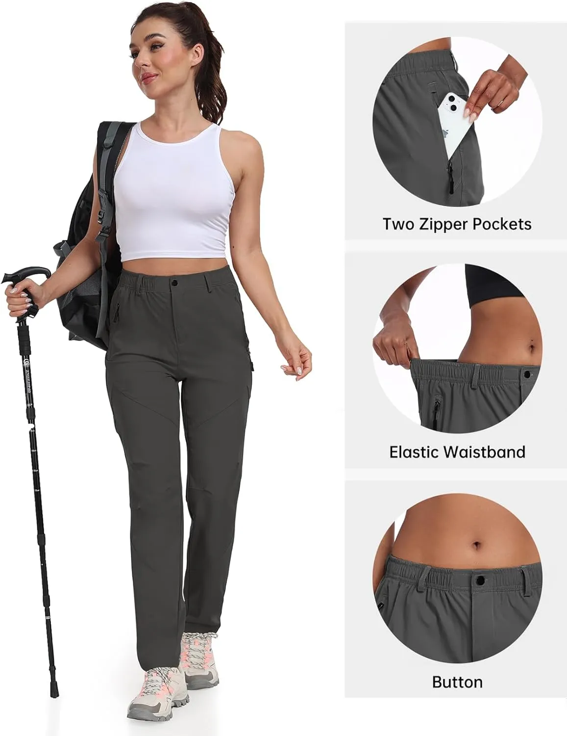 Golf Pants Women 27''/29''/31'' Lightweight Travel Pants for Ladies Quick Dry Nylon Outdoor Hiking Slacks
