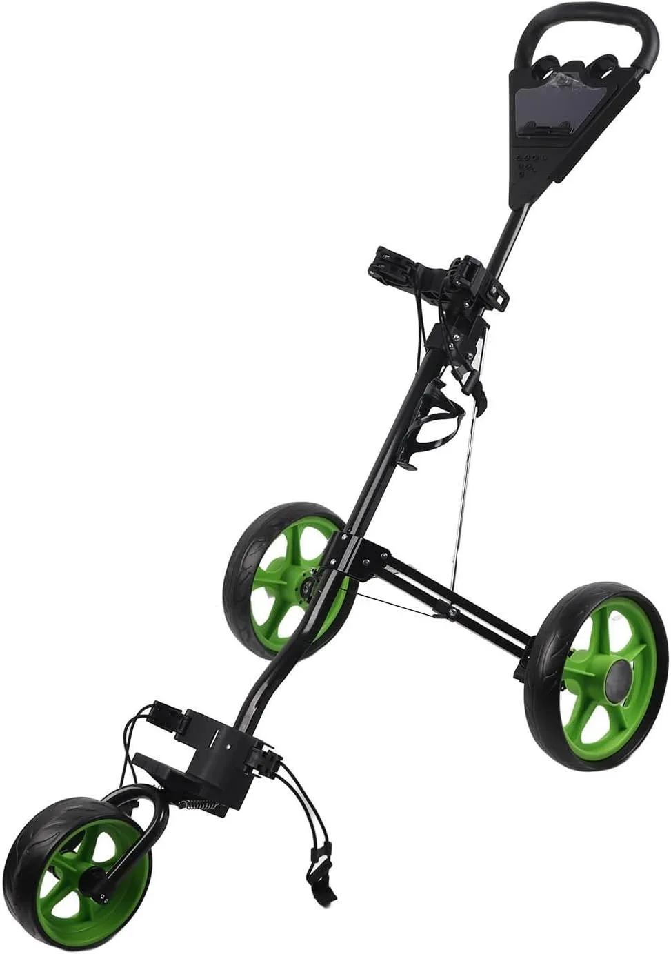 Golf Push Cart, 3 Wheeled Foldable Golf Cart, Lightweight Golf Bag Stand with Scorecard, Cup and Bag Storage Holder, Golf Carts with Upper and Lower Bracket