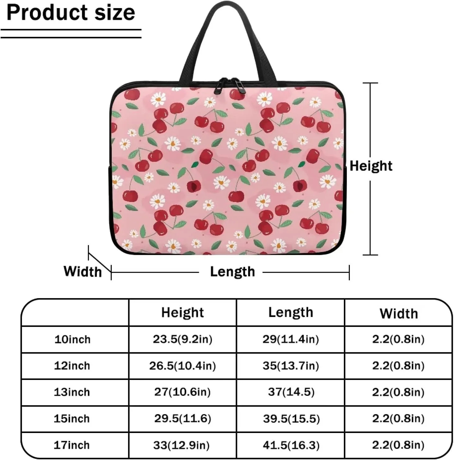 Gomyblomy Cherries & Flowers Waterproof Computer Bag, Portable Laptop Briefcase, Women 15 Inch Laptop Tote, Tablet Accessories