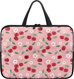 Gomyblomy Cherries & Flowers Waterproof Computer Bag, Portable Laptop Briefcase, Women 15 Inch Laptop Tote, Tablet Accessories