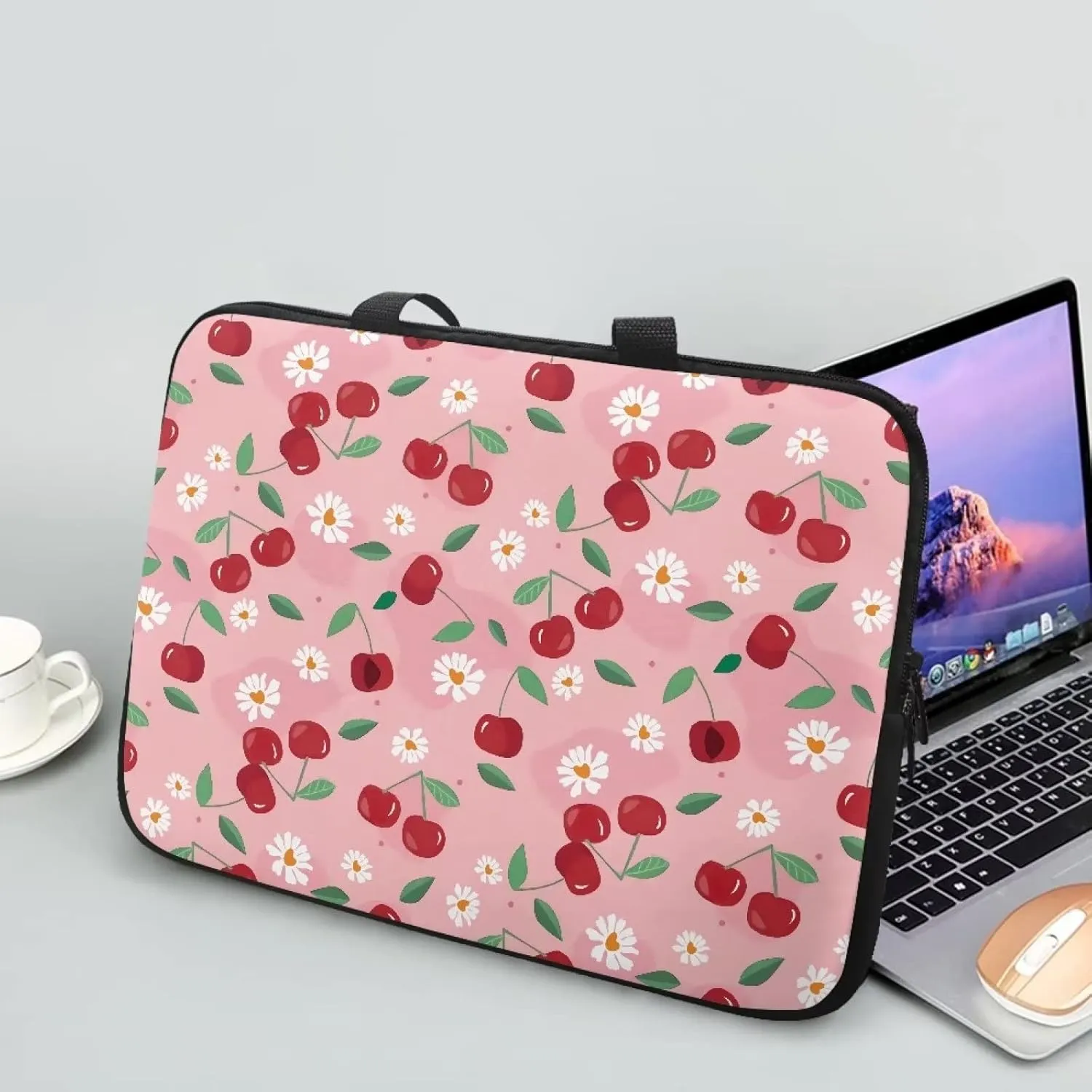 Gomyblomy Cherries & Flowers Waterproof Computer Bag, Portable Laptop Briefcase, Women 15 Inch Laptop Tote, Tablet Accessories