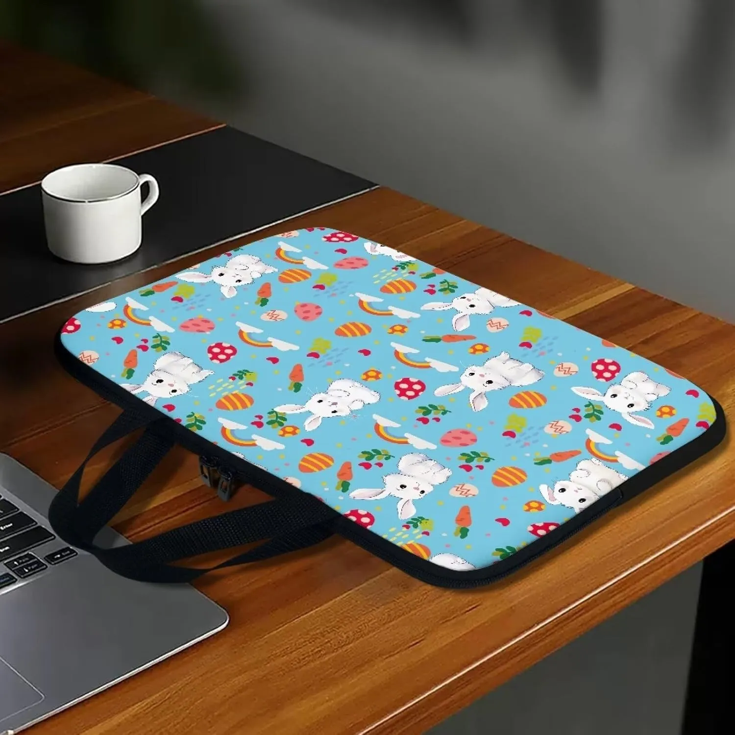 Gomyblomy Rabbits Business Briefcase, Easter Theme 15 inch Laptop Bag with Handle, Durable Washable Computer Dust Bag, Holiday Decoration