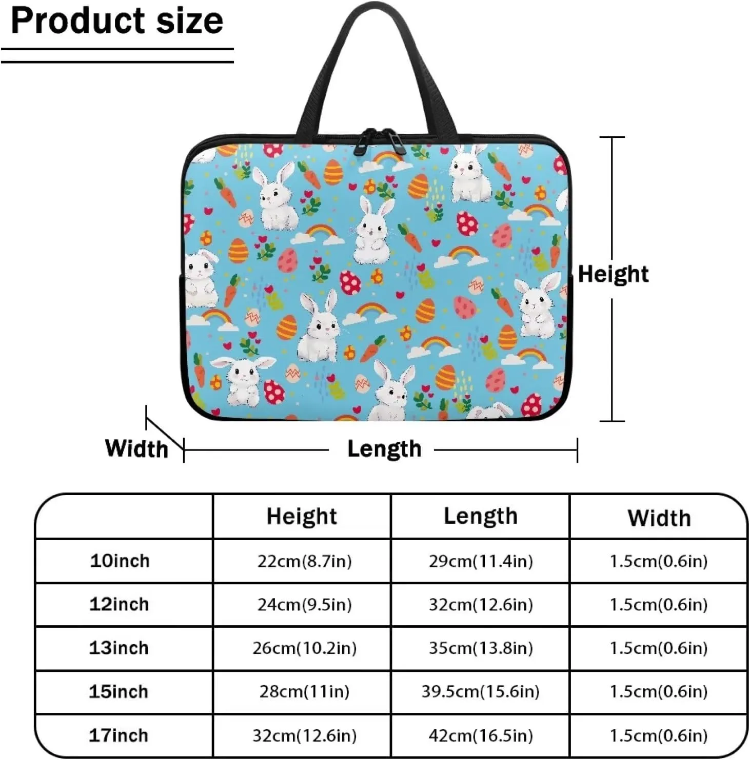 Gomyblomy Rabbits Business Briefcase, Easter Theme 15 inch Laptop Bag with Handle, Durable Washable Computer Dust Bag, Holiday Decoration