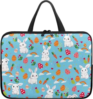 Gomyblomy Rabbits Business Briefcase, Easter Theme 15 inch Laptop Bag with Handle, Durable Washable Computer Dust Bag, Holiday Decoration