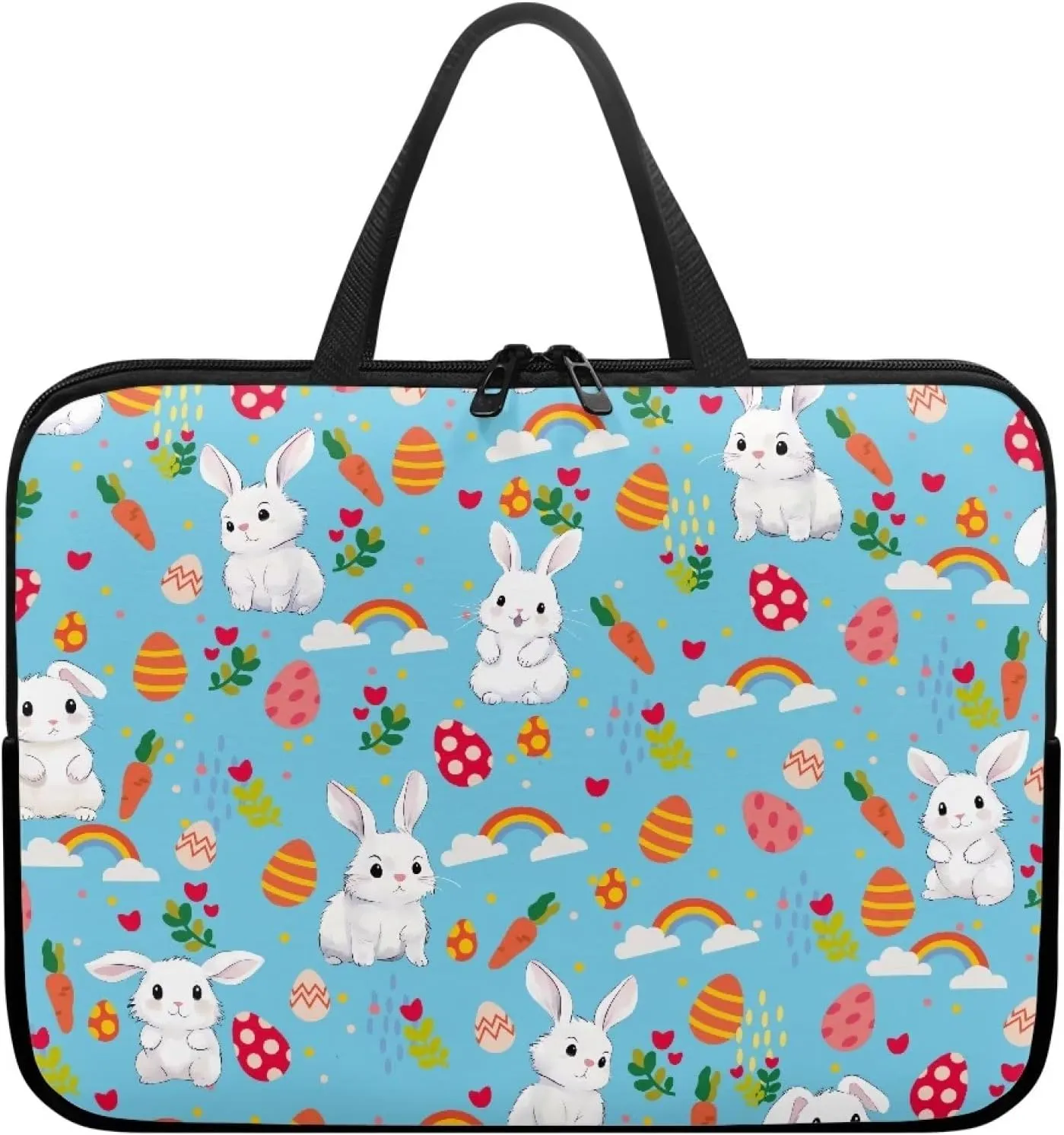 Gomyblomy Rabbits Business Briefcase, Easter Theme 15 inch Laptop Bag with Handle, Durable Washable Computer Dust Bag, Holiday Decoration