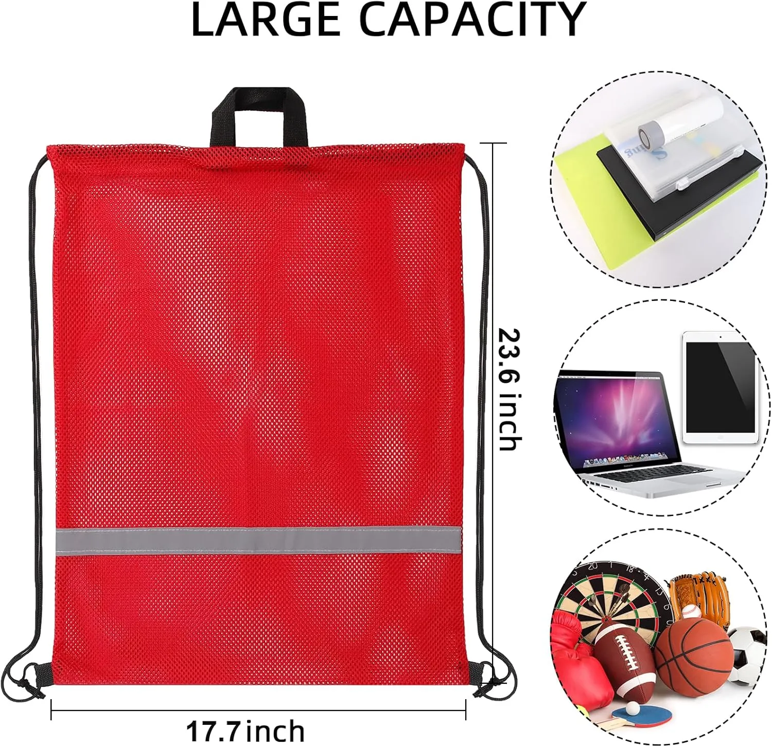 GoodtoU Mesh Swim Bag - Drawstring Net Gym Beach Backpack with Reflective Strip