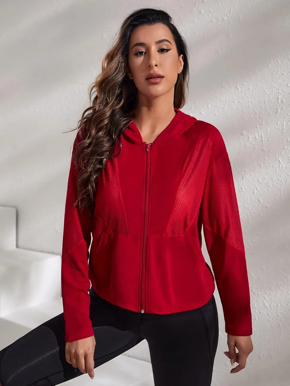 GORGLITTER Women's Zip Up Athletic Hoodies Fishnet Gym Jacket Mesh Lightweight Workout Track Jackets