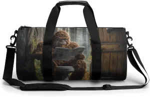 Gorilla Bigfoot Sitting On The Toilet Reading Newspaper Gym Bag Travel Duffel Bag Lightweight Carry On Weekender Bag Tote Bags for Women Men