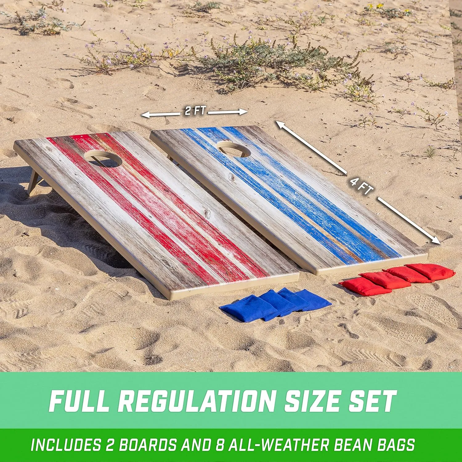 GoSports 4 x 2 ft All Weather Cornhole Boards - Rustic, Reed Camo, Woodland Camo, or Wood - 2 Regulation Size ToughToss Boards, 8 Bean Bags, and Carry Case