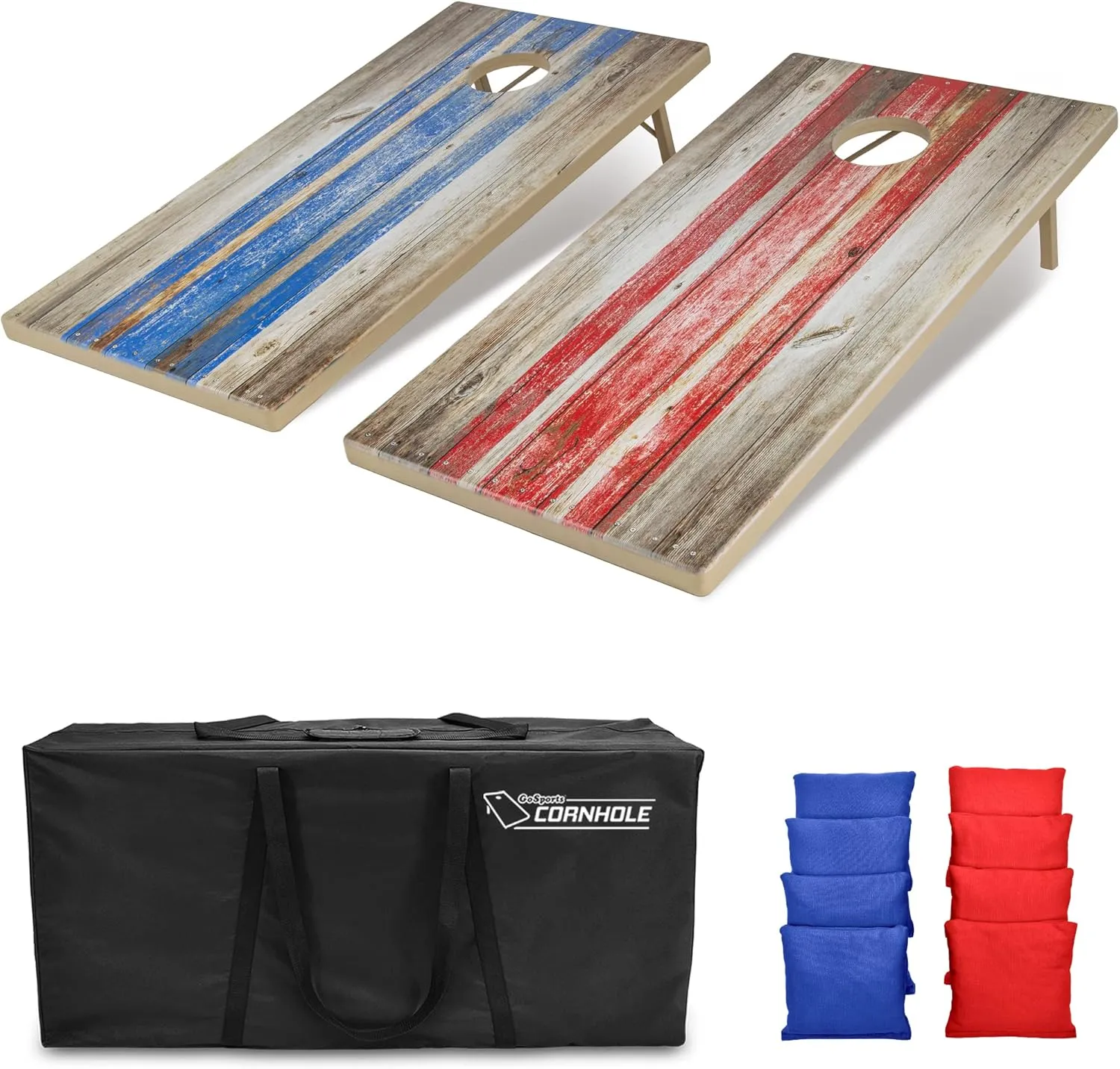 GoSports 4 x 2 ft All Weather Cornhole Boards - Rustic, Reed Camo, Woodland Camo, or Wood - 2 Regulation Size ToughToss Boards, 8 Bean Bags, and Carry Case