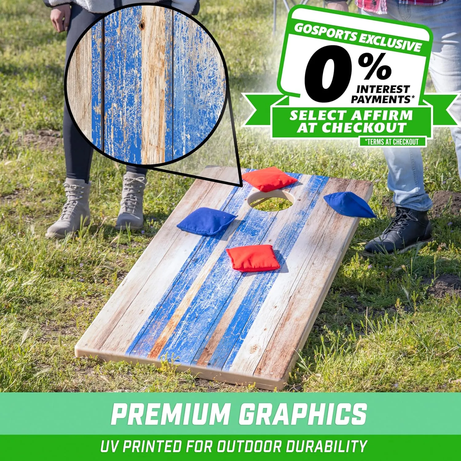 GoSports 4 x 2 ft All Weather Cornhole Boards - Rustic, Reed Camo, Woodland Camo, or Wood - 2 Regulation Size ToughToss Boards, 8 Bean Bags, and Carry Case