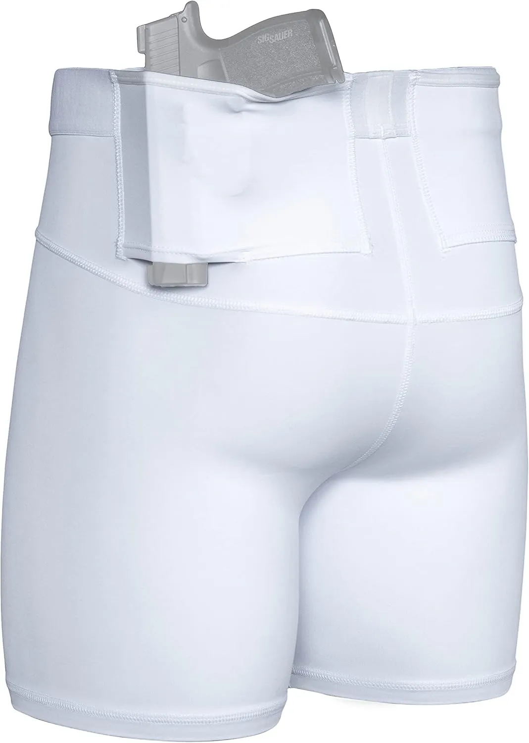 Graystone CCW Women's Two Pocket Holster Short with Outer Thigh Pocket Concealed Carry Compression Clothing Spandex (Black)