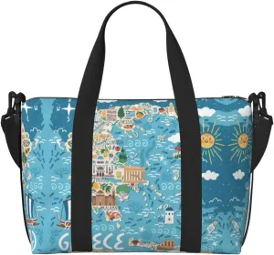 Greece Map Duffel Bags for Traveling - Lightweight Personal Item Travel Bags, Gym Bags for Men and Women