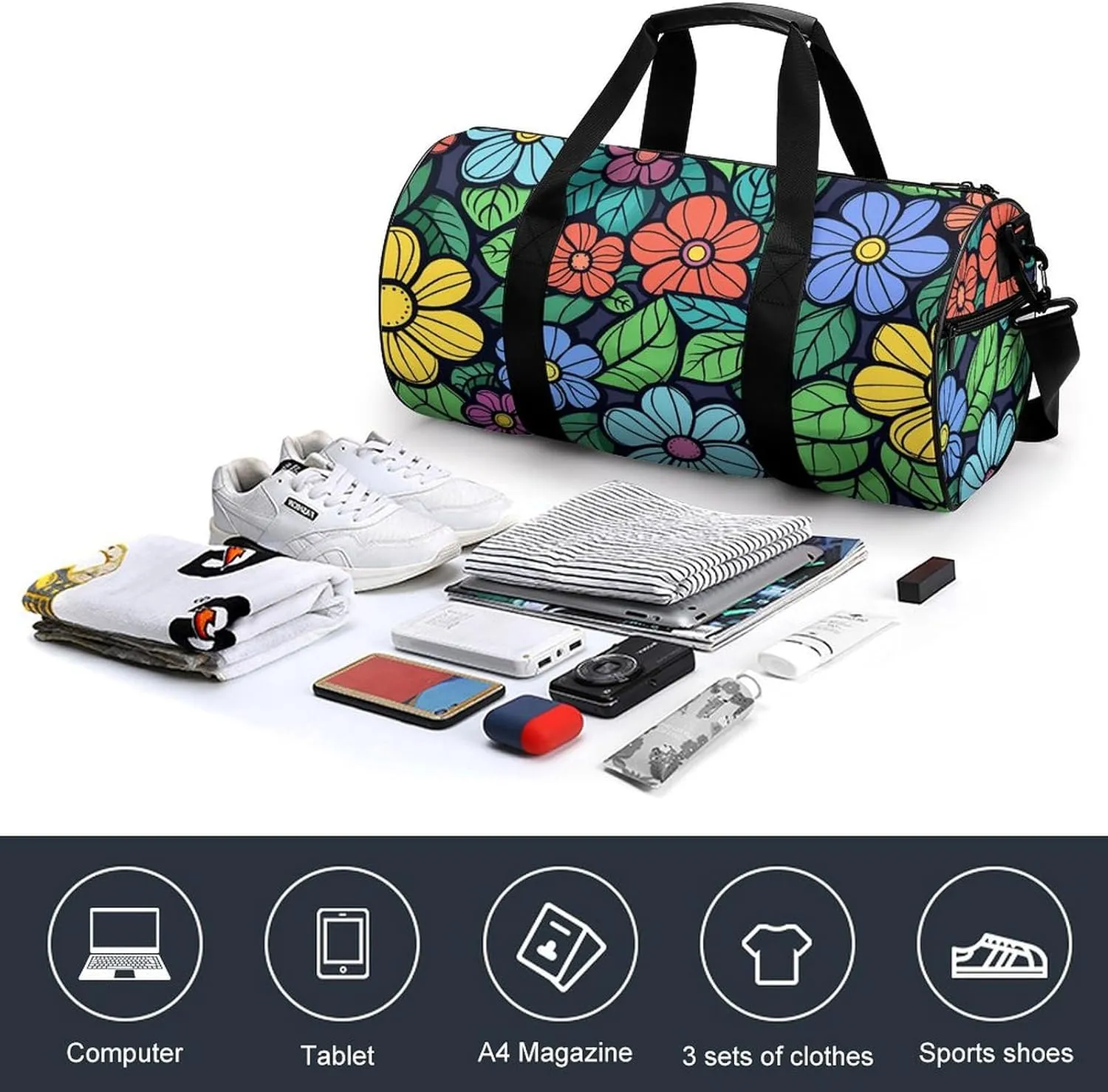 Green Leaves Graffiti Art Gym Bag Small Travel Duffle Bag with Compartment Carry On Weekender Bag for Women Men
