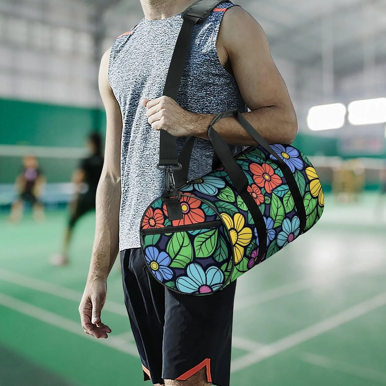 Green Leaves Graffiti Art Gym Bag Small Travel Duffle Bag with Compartment Carry On Weekender Bag for Women Men