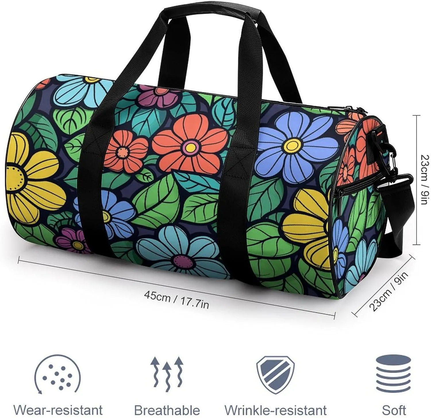 Green Leaves Graffiti Art Gym Bag Small Travel Duffle Bag with Compartment Carry On Weekender Bag for Women Men