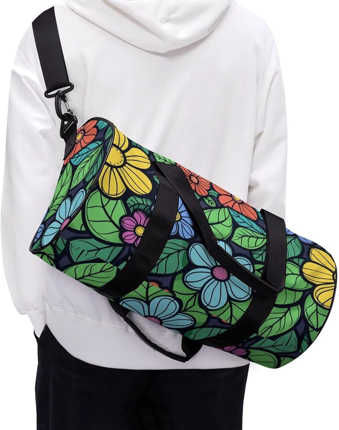 Green Leaves Graffiti Art Gym Bag Small Travel Duffle Bag with Compartment Carry On Weekender Bag for Women Men