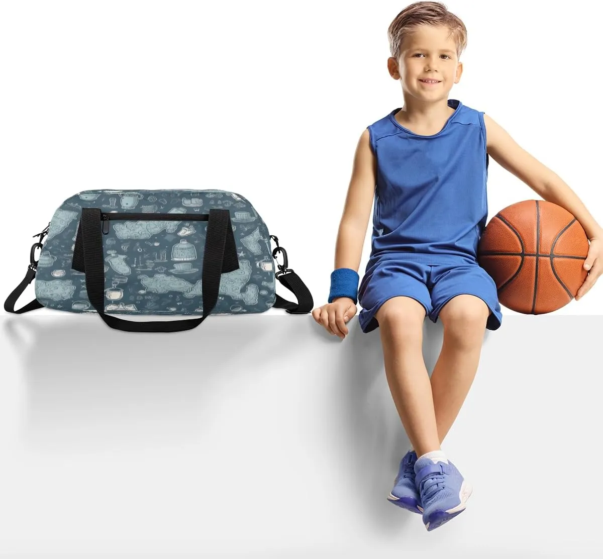 Green Pattern Kids Duffle Bag Boys Girls Small Sport Dance Gym Bag for Overnight Travel Weekender Carry On