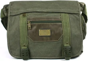 Green with Brown Trim Canvas Messenger Bag