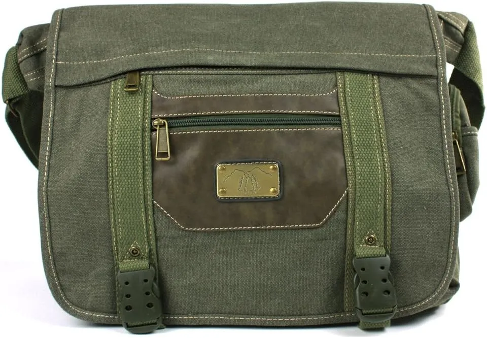 Green with Brown Trim Canvas Messenger Bag