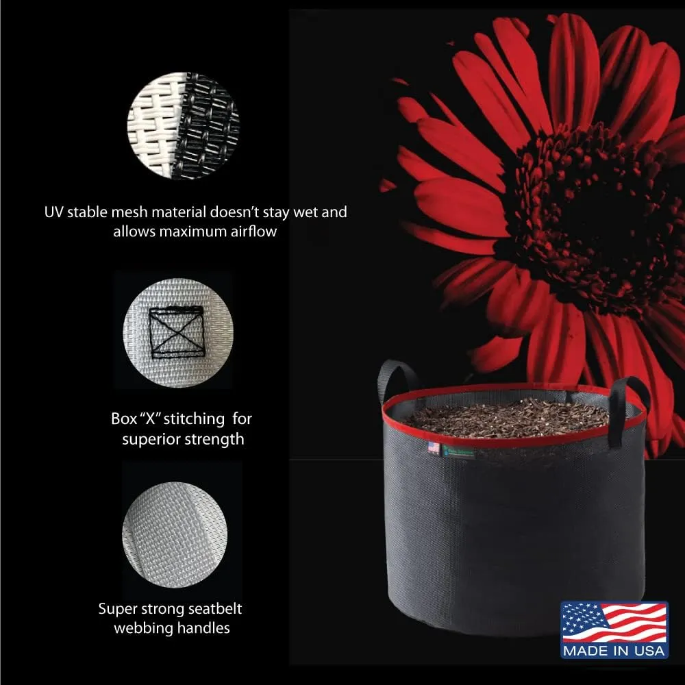 Grow Bag 7 Gallon, Planting Pots - Colorful Plant Grow Bags Pots Gardening Vegetable - Air Pruning Mesh Fabric Plant Container - (Black/Red)