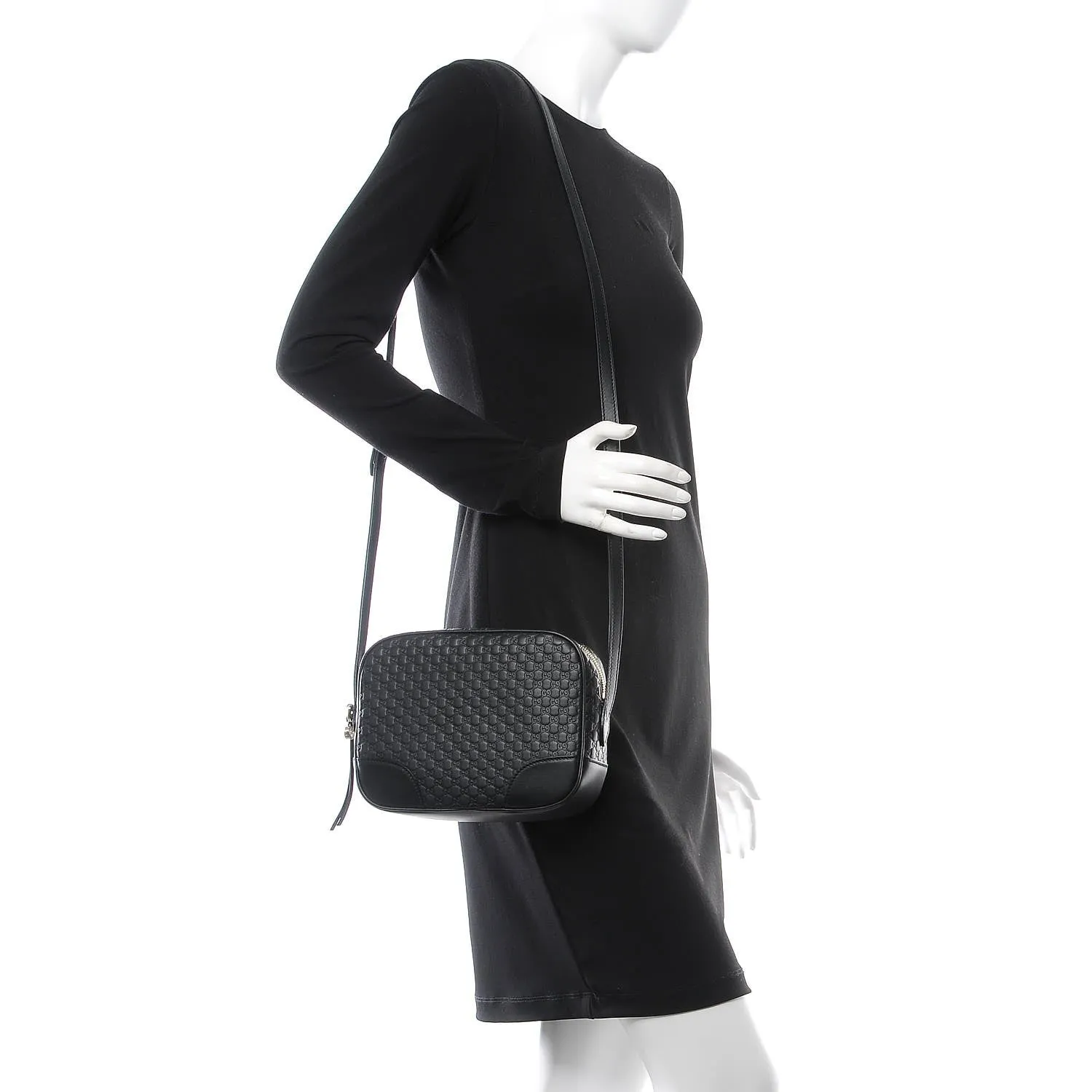 Gucci Bree Black Leather Microguccisima GG Cross Body Bag 449413