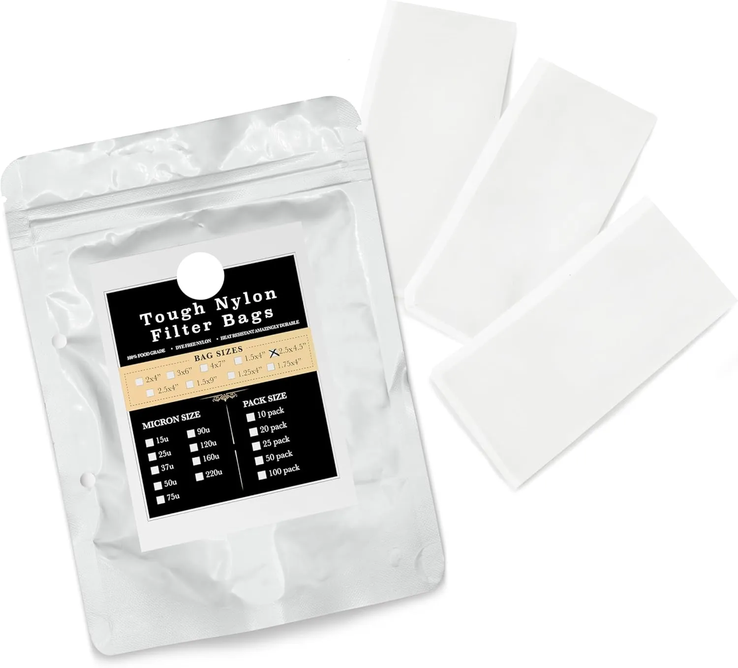Gutenberg's tough 2.5x4.5 inch nylon micron filter bags 25-50 Packs | tea filter bags | All Micron Sizes (25-Pack, 37 Micron)