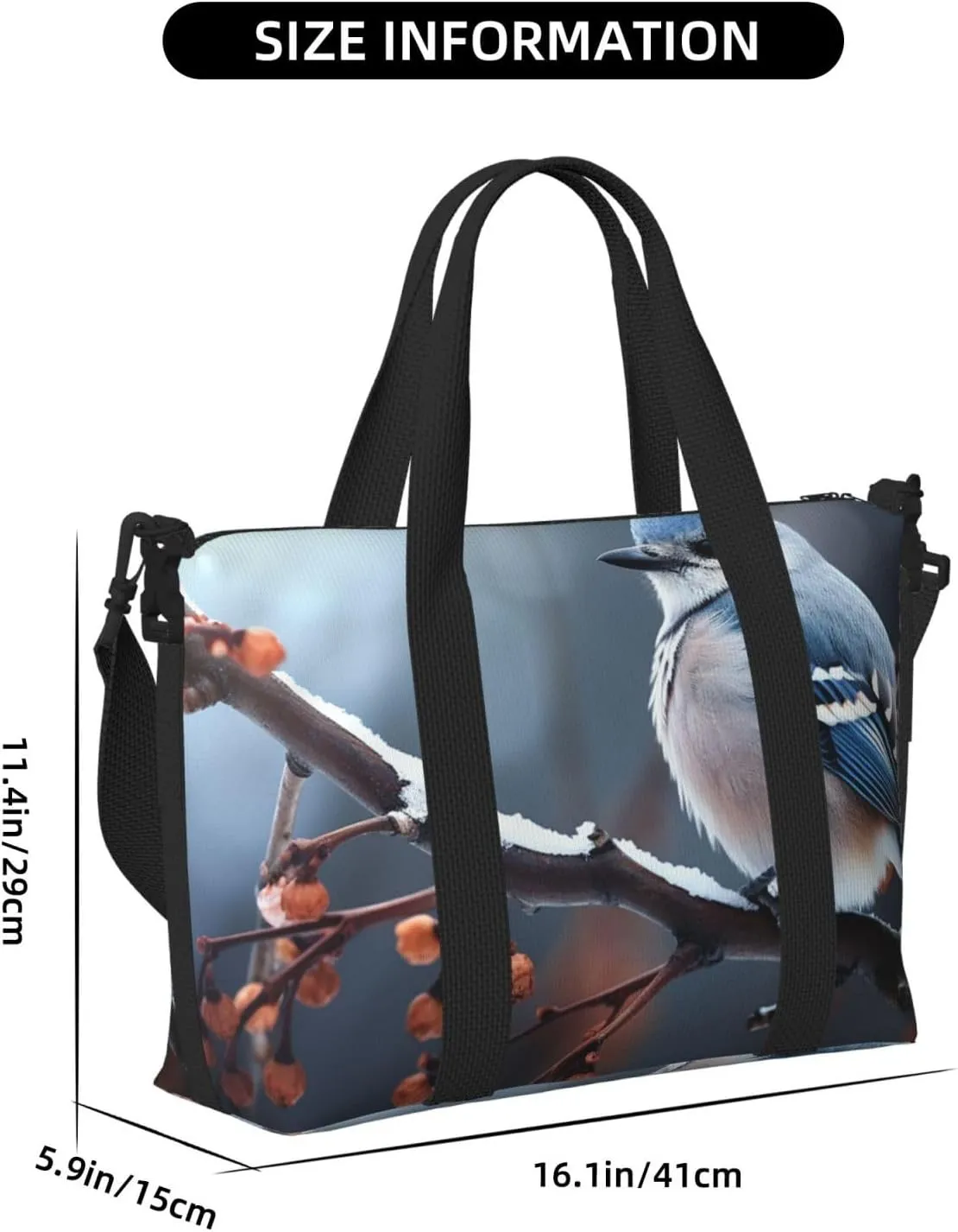 Gym Bag Bird on branch in winter Duffel Bag for Men Women Travel Overnight Bag with Shoe Compartment Workout Bags