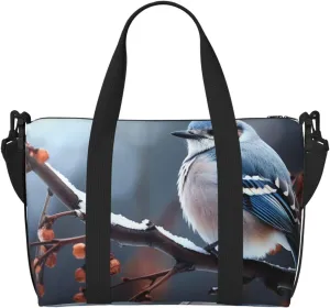 Gym Bag Bird on branch in winter Duffel Bag for Men Women Travel Overnight Bag with Shoe Compartment Workout Bags