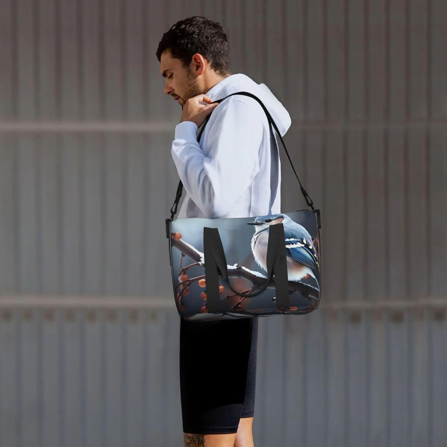 Gym Bag Bird on branch in winter Duffel Bag for Men Women Travel Overnight Bag with Shoe Compartment Workout Bags