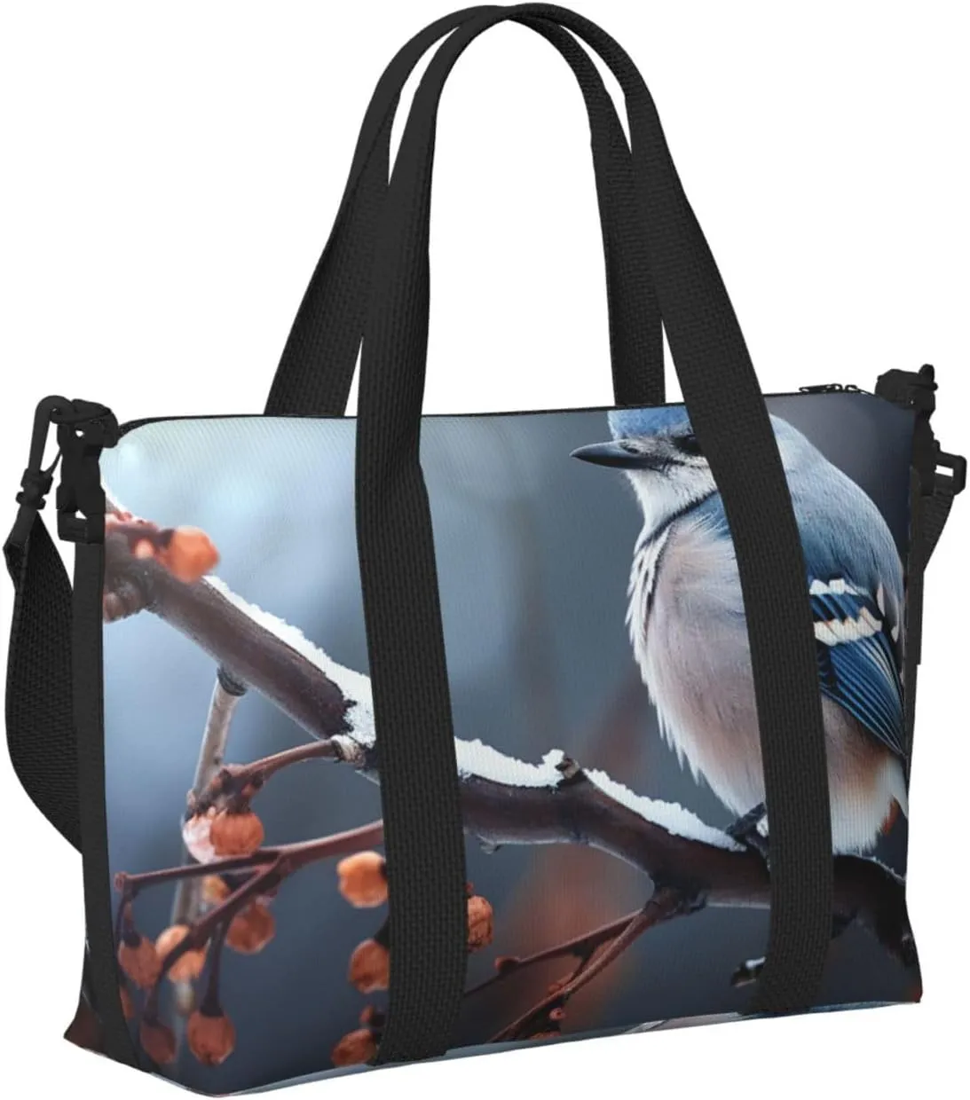 Gym Bag Bird on branch in winter Duffel Bag for Men Women Travel Overnight Bag with Shoe Compartment Workout Bags